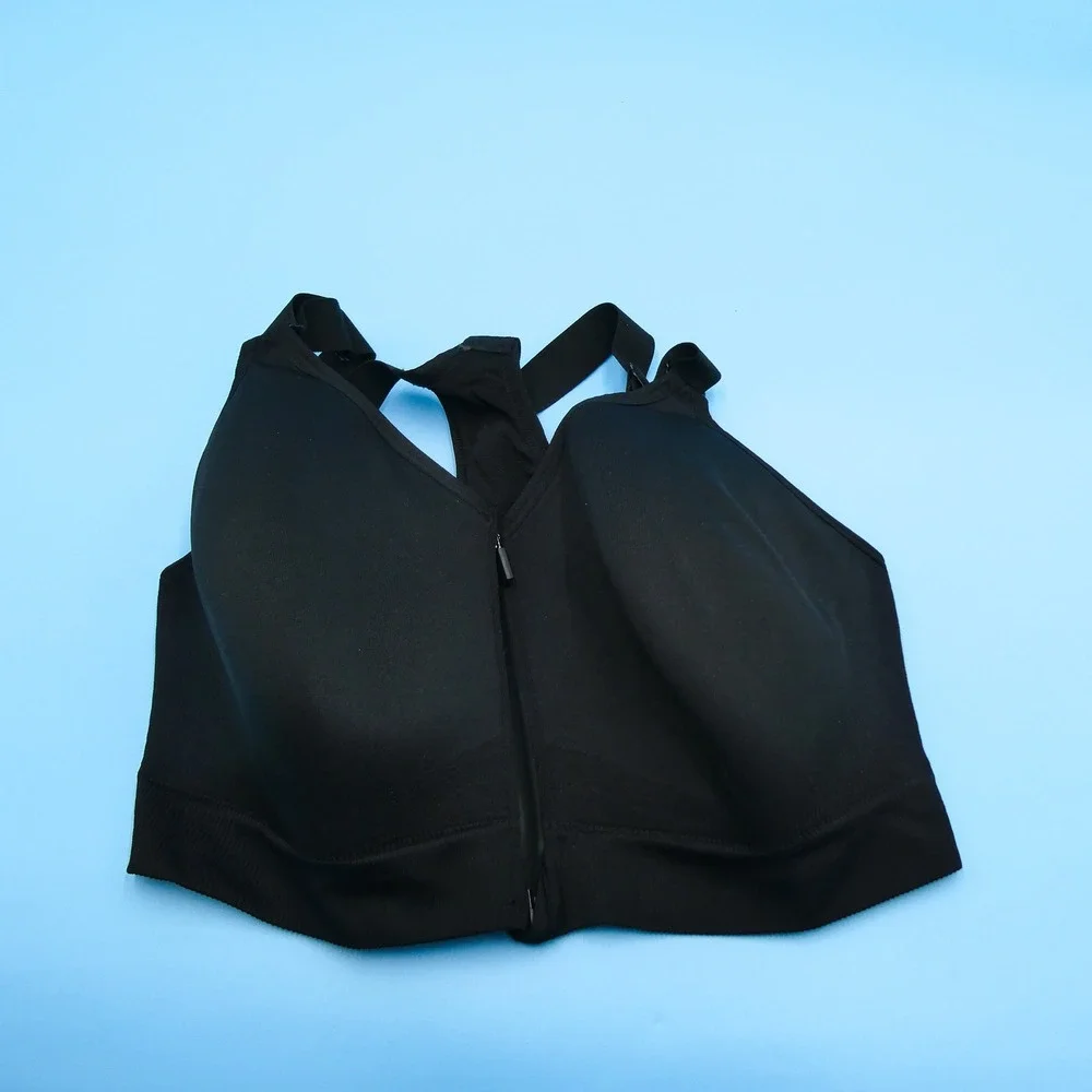 Victoria's Secret PINK Sports Bra Womens Medium DD Zip‎ Front Black Nylon Blend